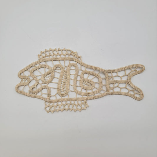 Vintage Lace Filet Crocheted Fish Doily