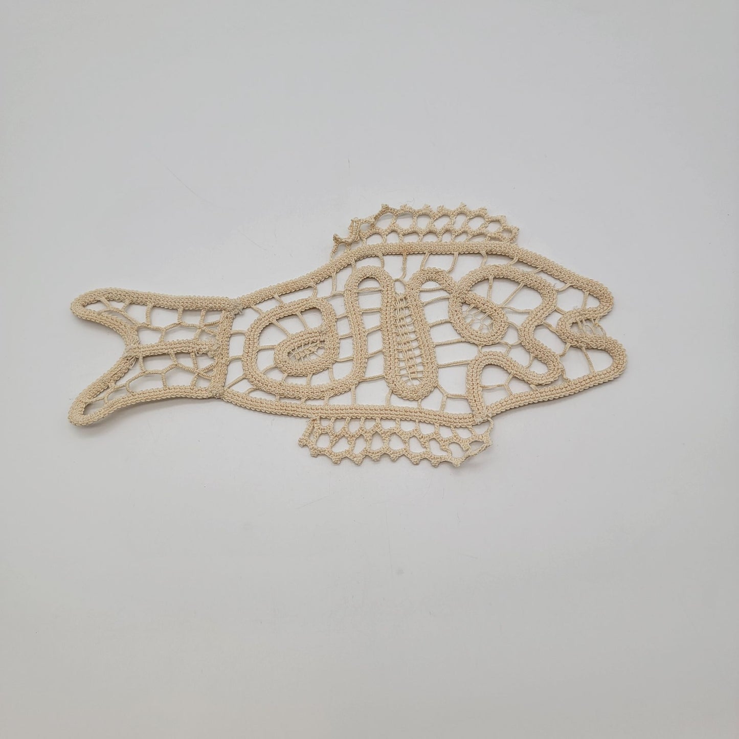 Vintage Lace Filet Crocheted Fish Doily