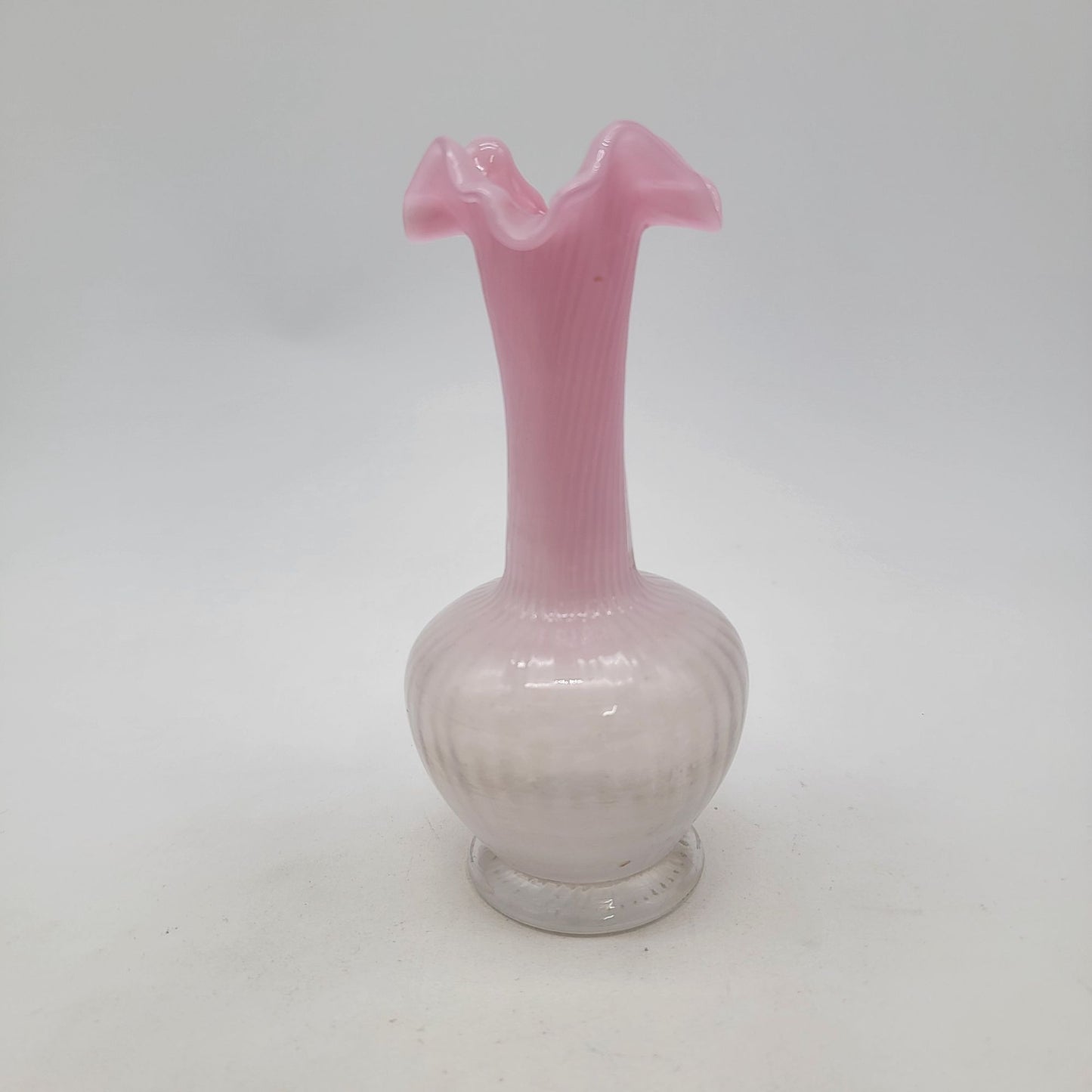 Victorian Ruffled Ombre Pink Art Glass Vase