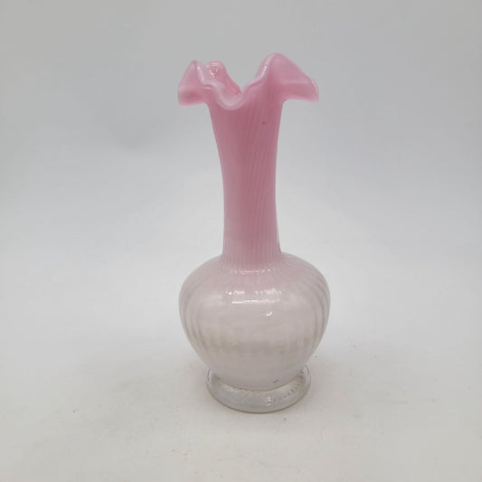 Victorian Ruffled Ombre Pink Art Glass Vase