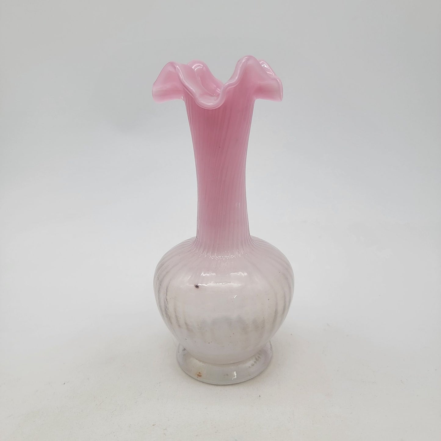 Victorian Ruffled Ombre Pink Art Glass Vase