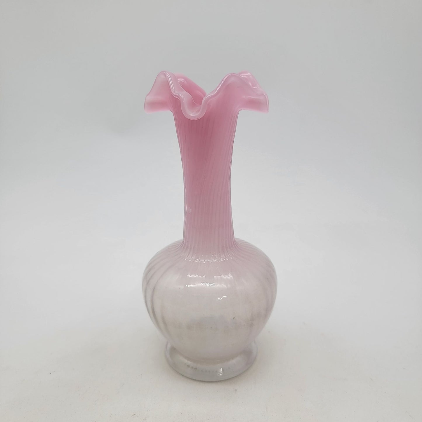 Victorian Ruffled Ombre Pink Art Glass Vase