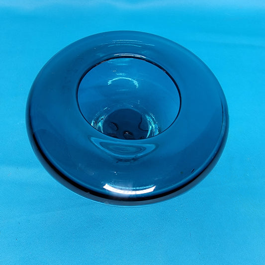 Mid Century Blue Glass Squatty Vase