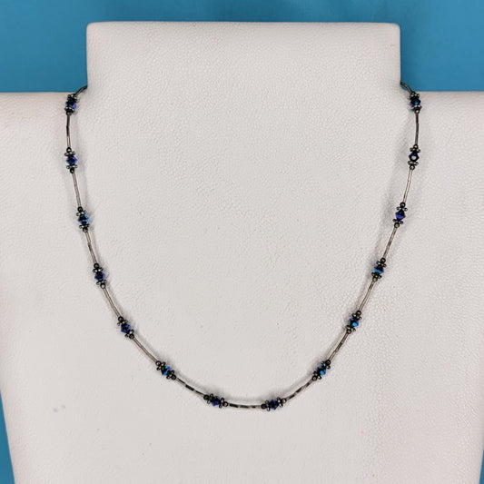 Blue Faceted Glass Rhinestone Necklace