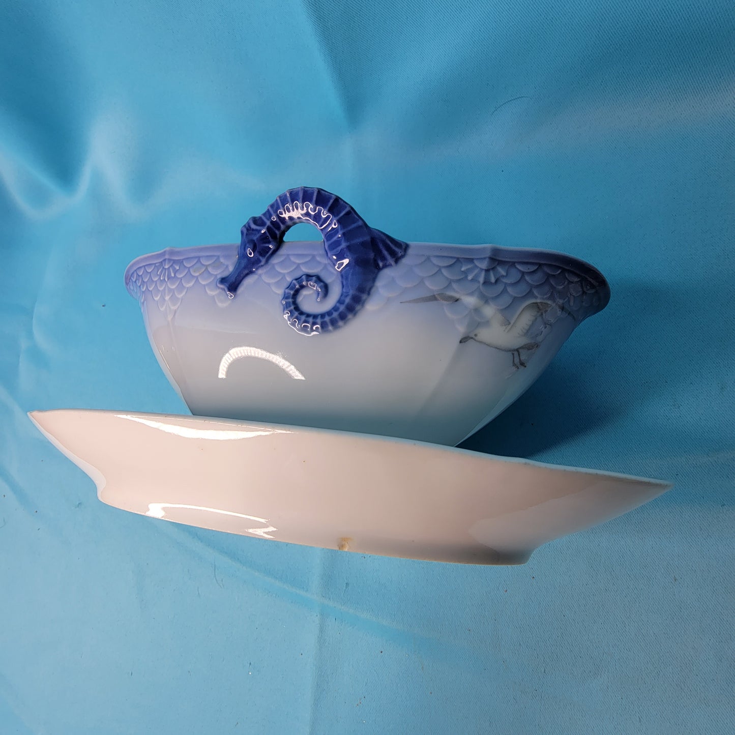 Bing and Grondahl Copenhagen Porcelain Seagull Gravy Boat with Attached Underplate