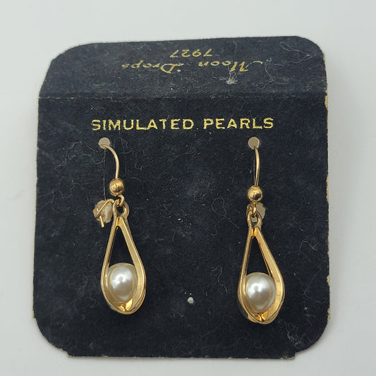 Vintage Moon Drops Simulated Pearl Leverback Earrings