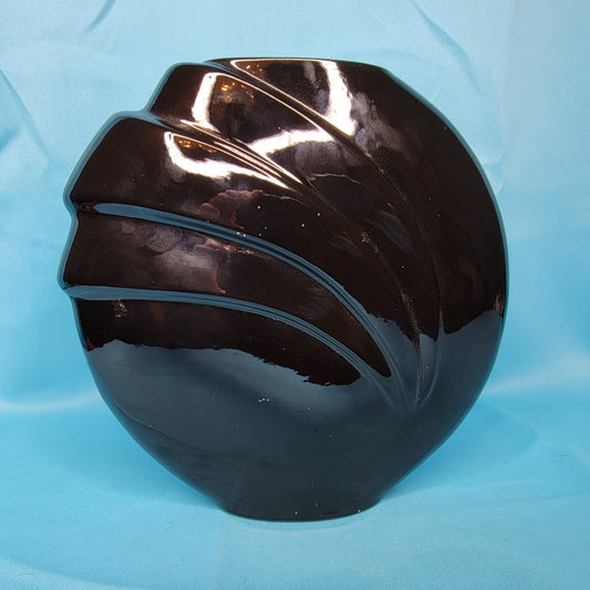 1980s Modernist Round Black Vase