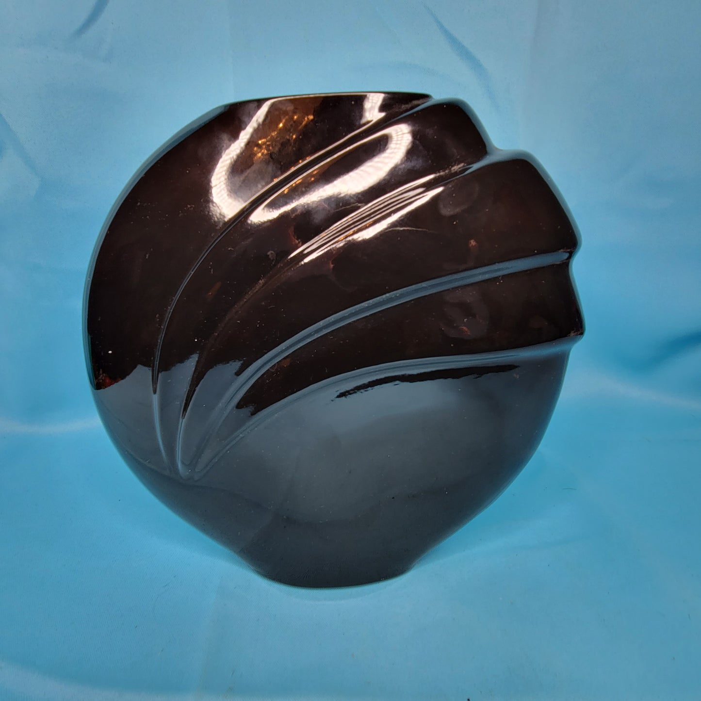1980s Modernist Round Black Vase