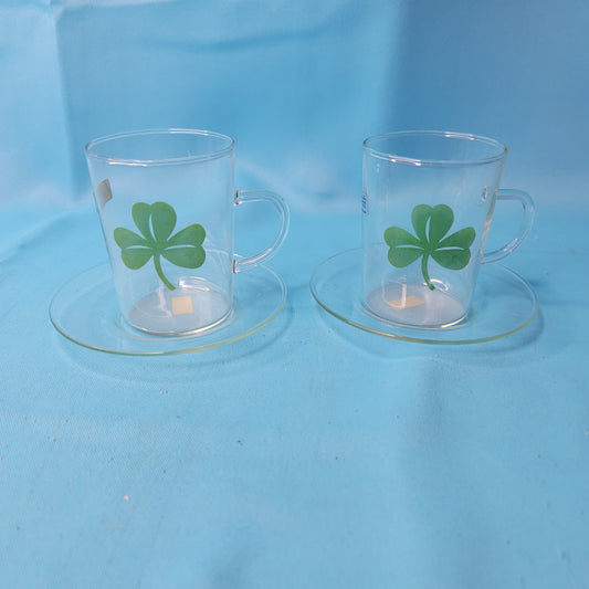 Pair of Shamrock Cup and Saucers Made in Caechoslovakia