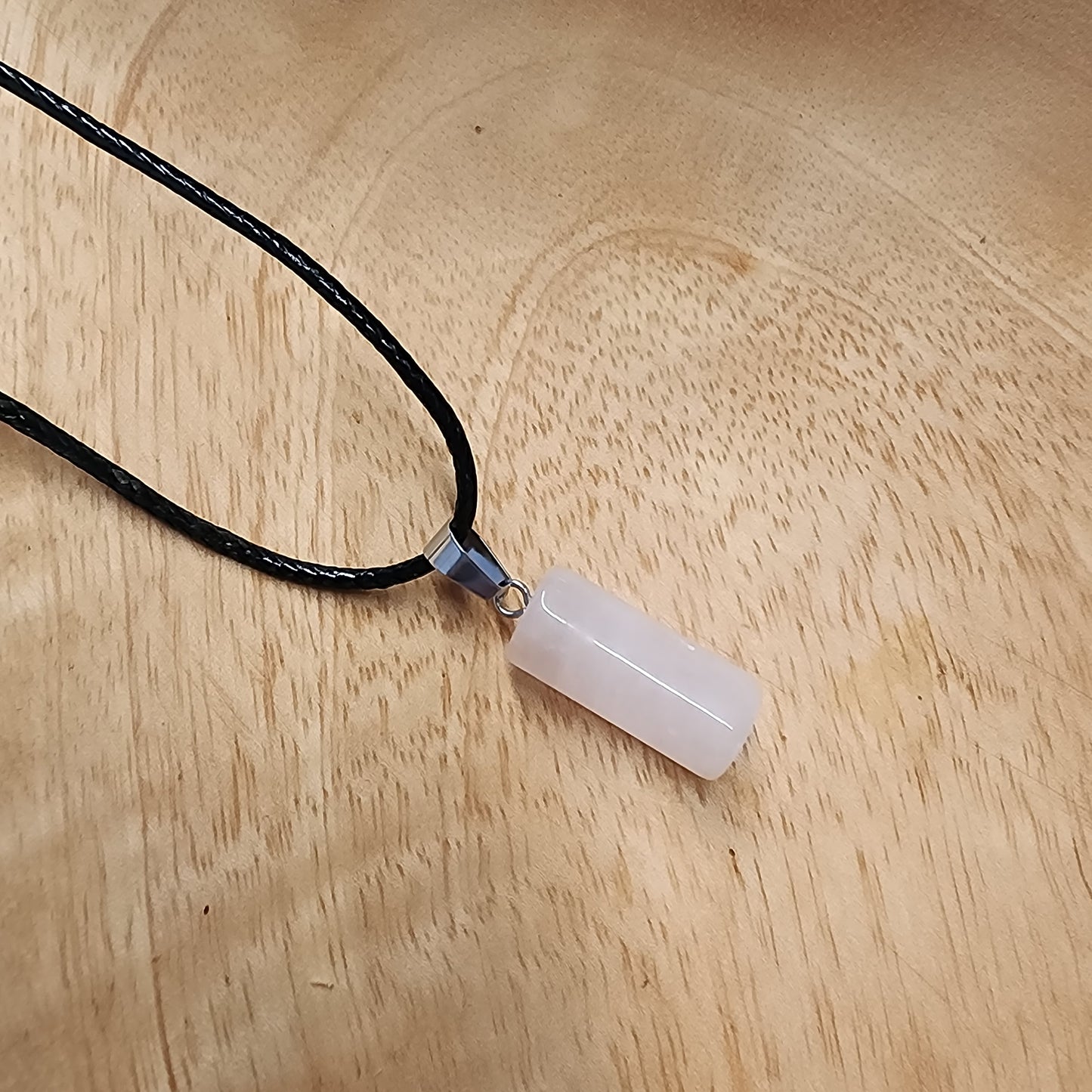 Rose Quartz Stone Cylinder Pendant