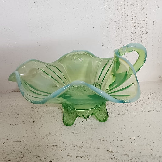 Dugan Green Opalescent Glass Dish with Handle