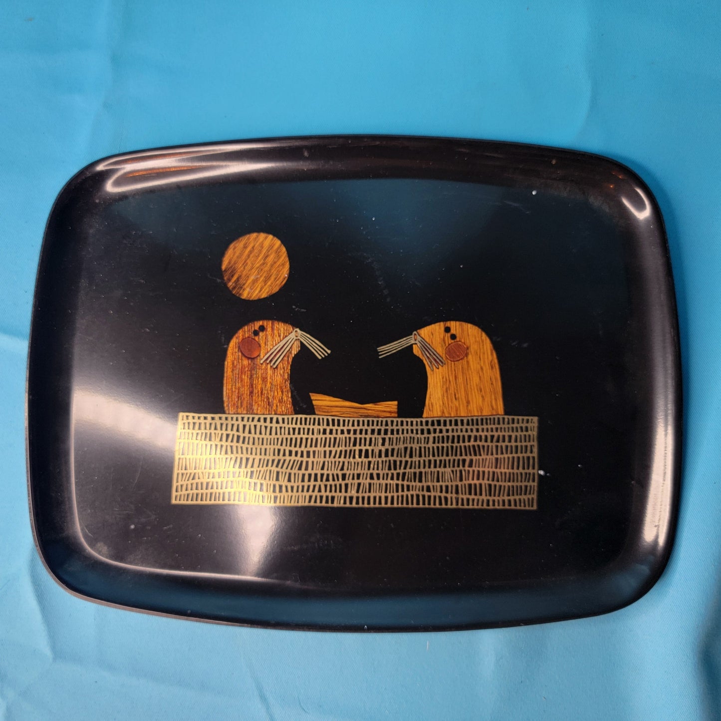 Mid Century Couroc Tray Seals Sea Lions Handmade In Monterey California