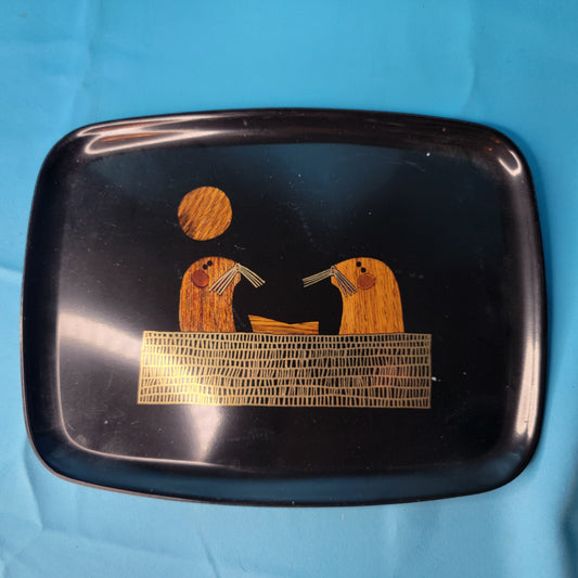 Mid Century Couroc Tray Seals Sea Lions Handmade In Monterey California