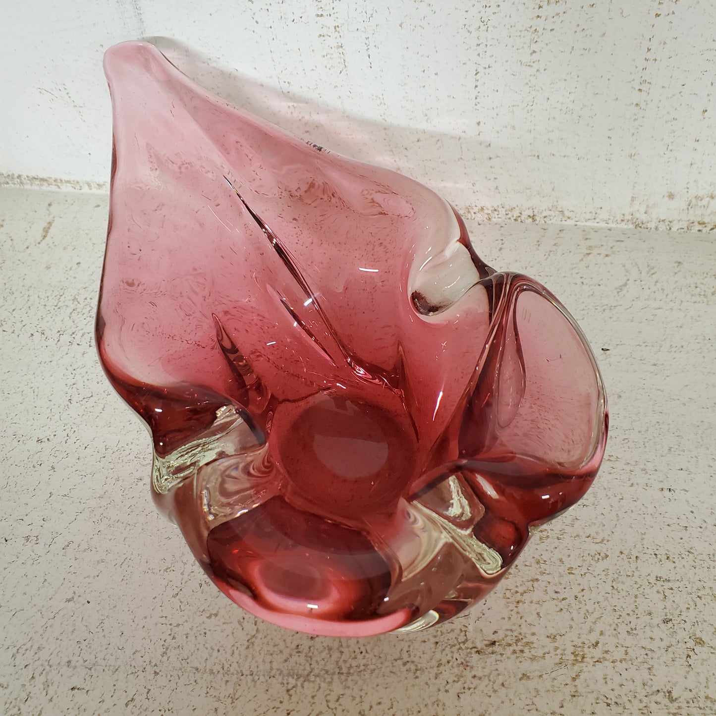 Mid Century Cranberry Glass Freeform Ashtray