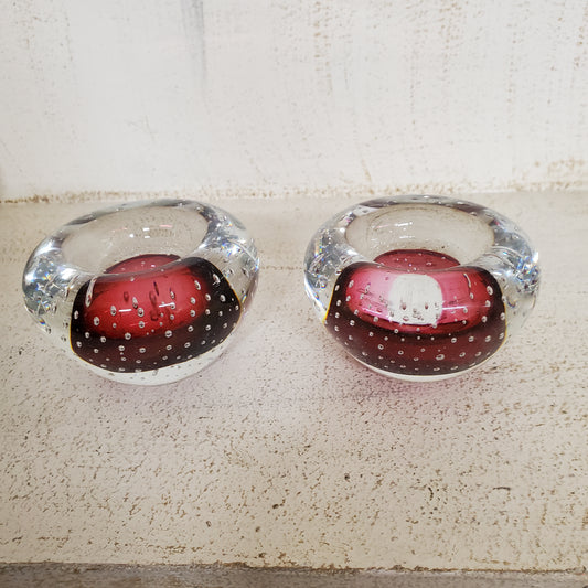 Pair Bullicante Glass Candles Holders Signed