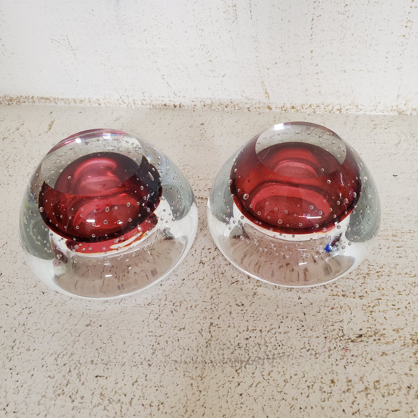 Pair Bullicante Glass Candles Holders Signed