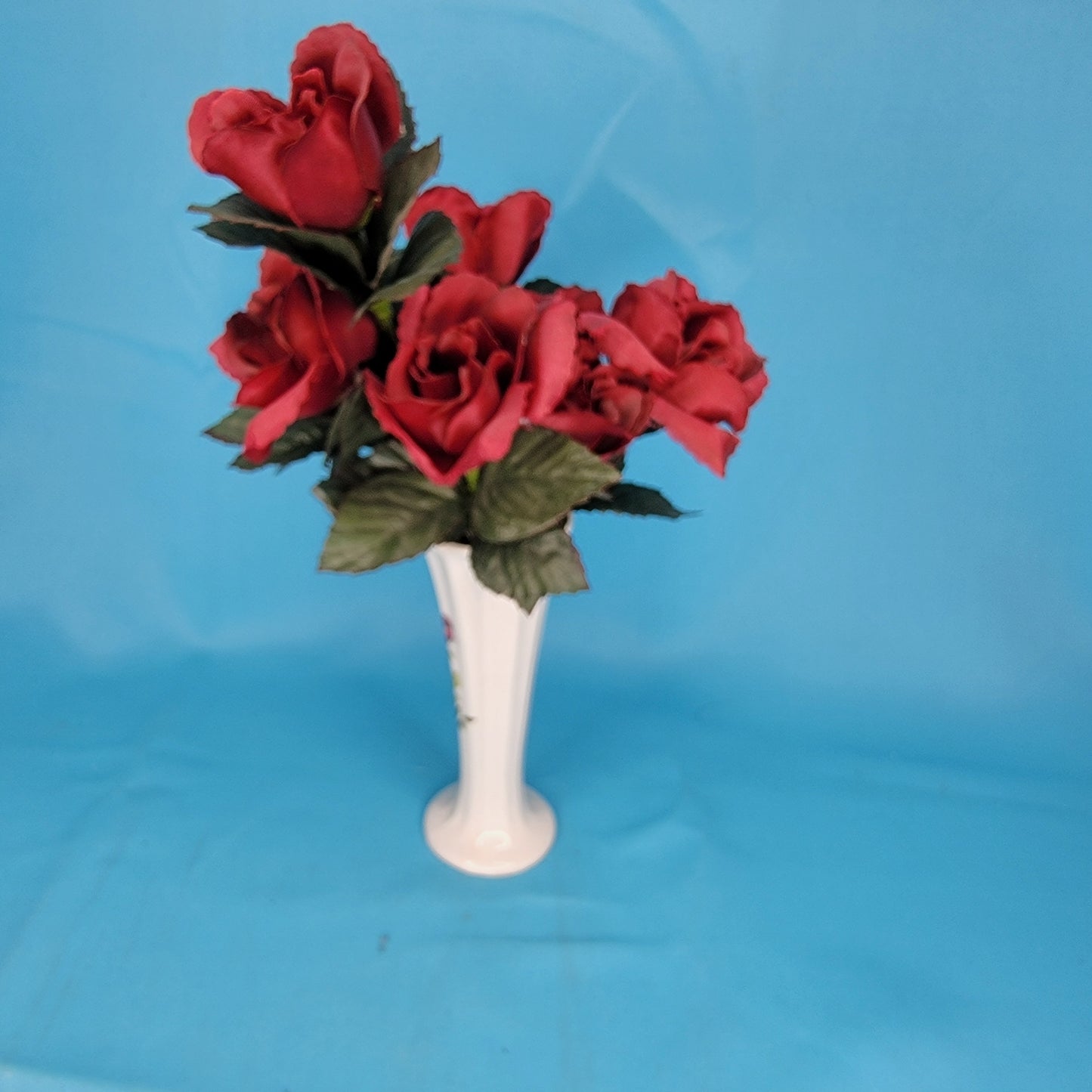 Porcelain Flower Vase with Faux Roses