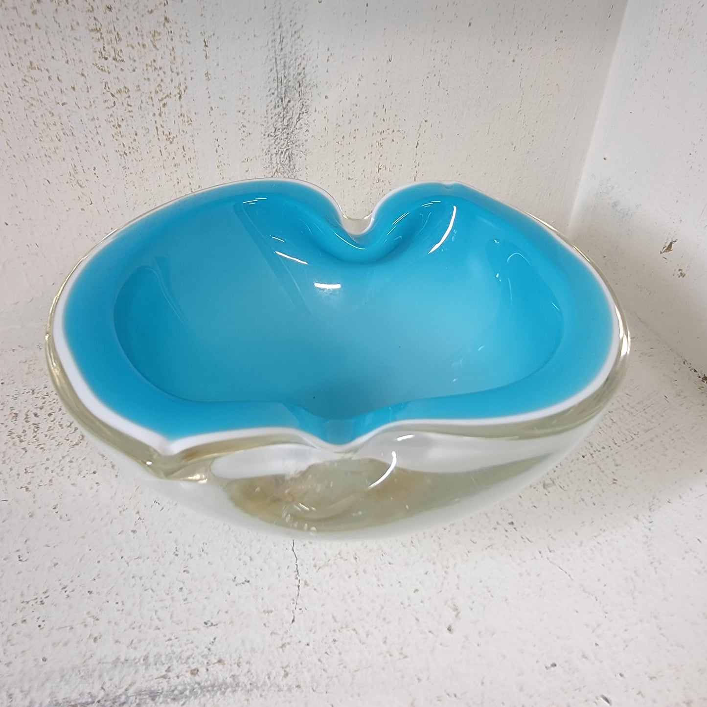 Murano Cased Glass Ashtray Blue and White