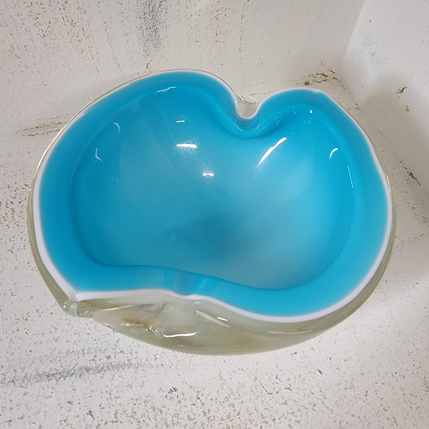 Murano Cased Glass Ashtray Blue and White