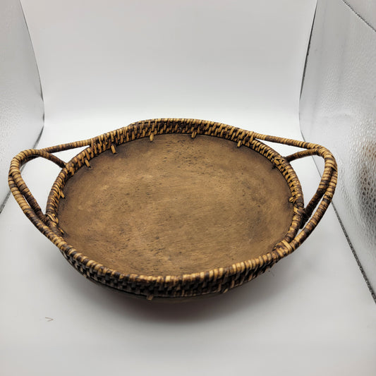 Basket with Handles and Wood Base