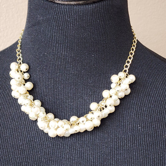 Faux Pearl Cluster Necklace