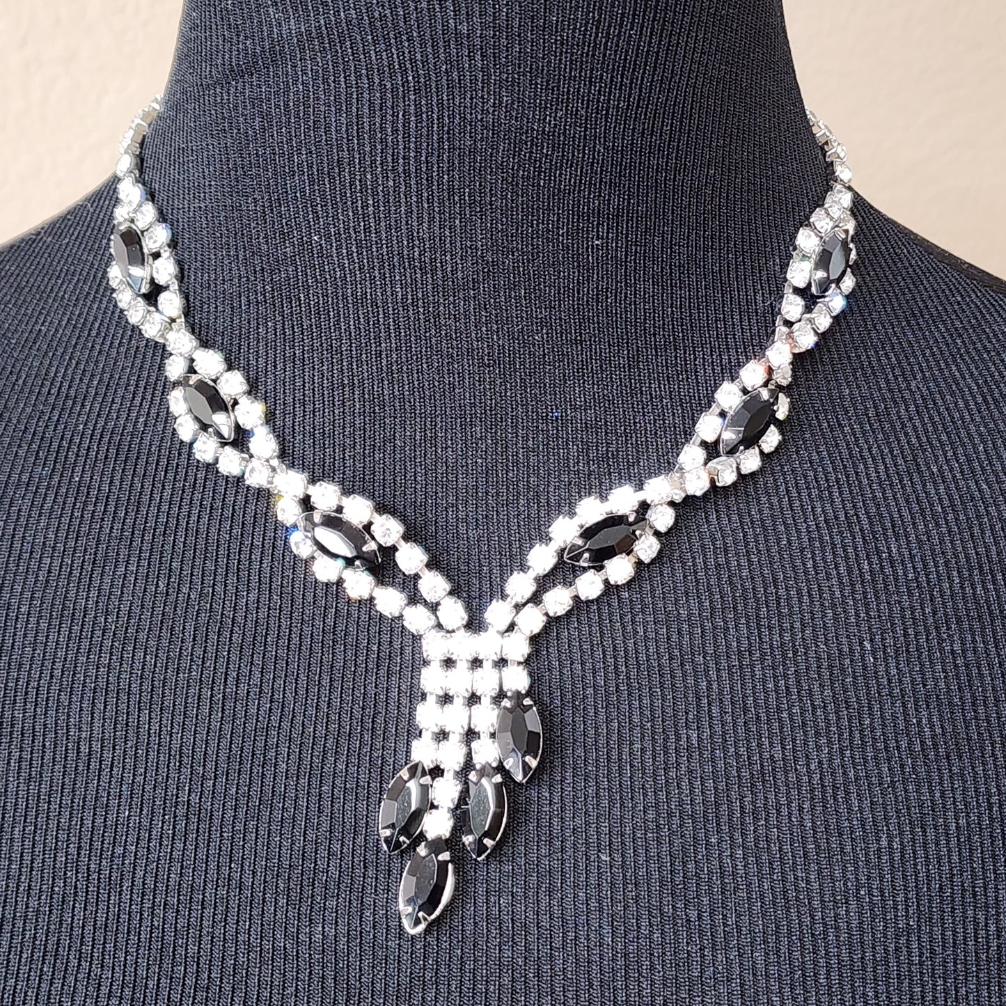 Black and Clear Rhinestone Necklace Twist