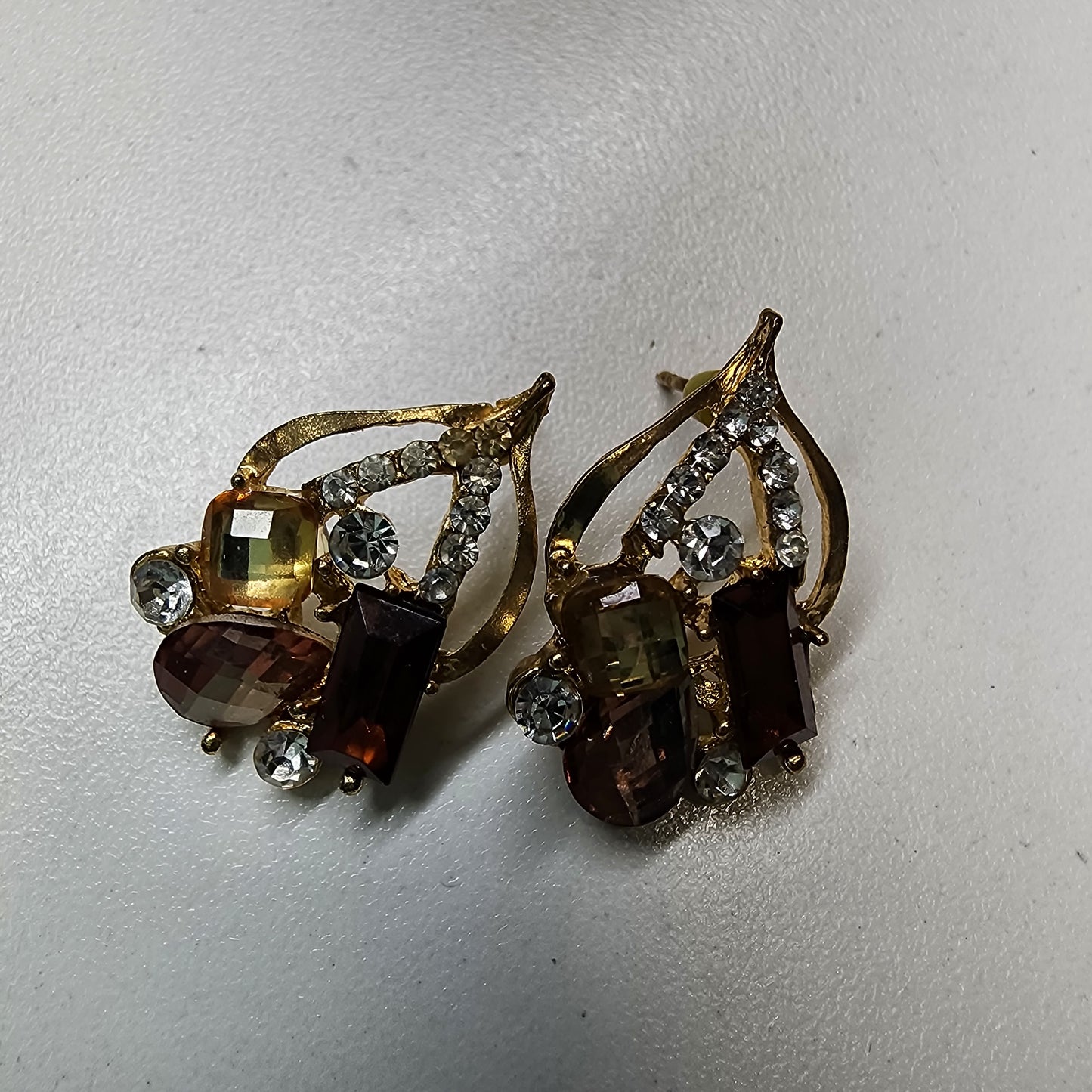 Vintage Amber Rhinestone Earrings