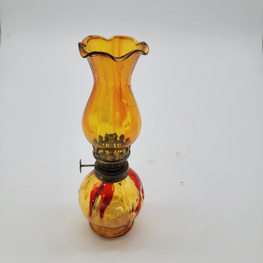 Miniature Oil Lamp Amber Stained Glass