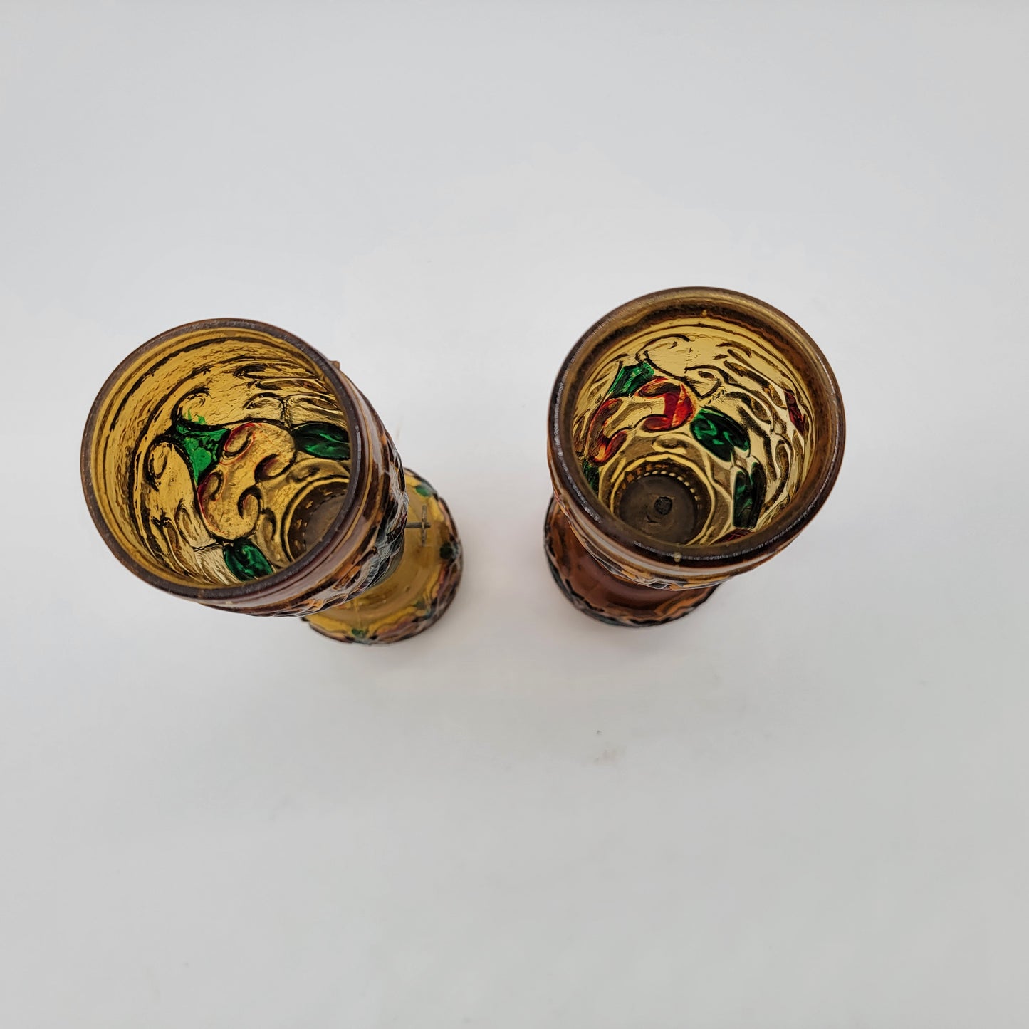 Pair of Amber Glass Miniature Oil Lamps