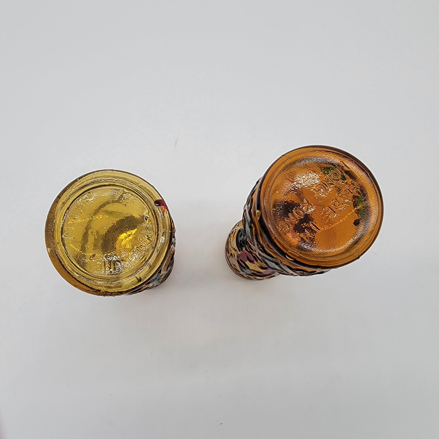 Pair of Amber Glass Miniature Oil Lamps