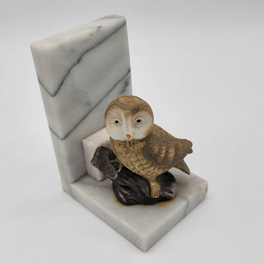 Vintage Marble Bookend with Ceramic Owl