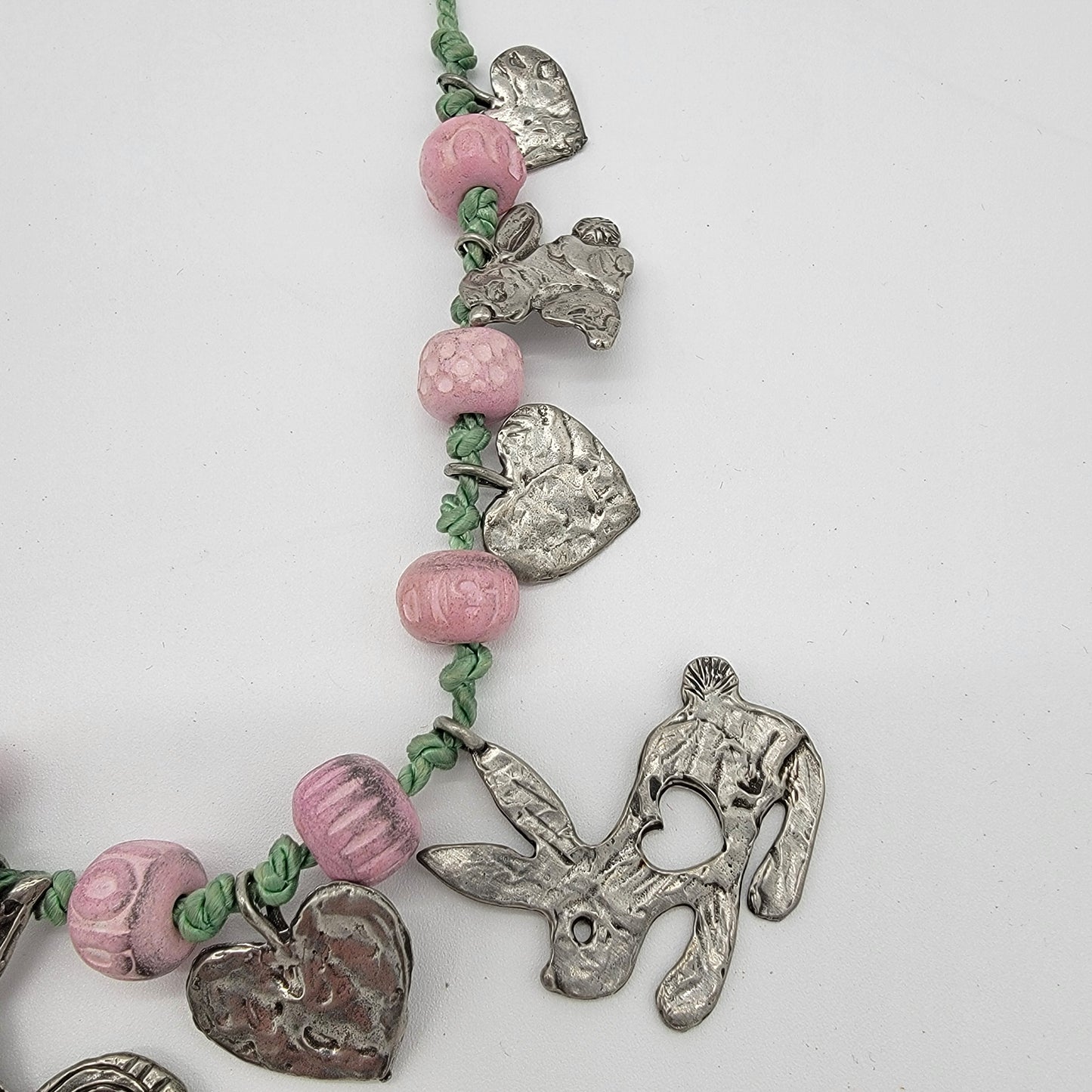 Vintage Marcie Pewter Bunny Rabbits Charm Necklace