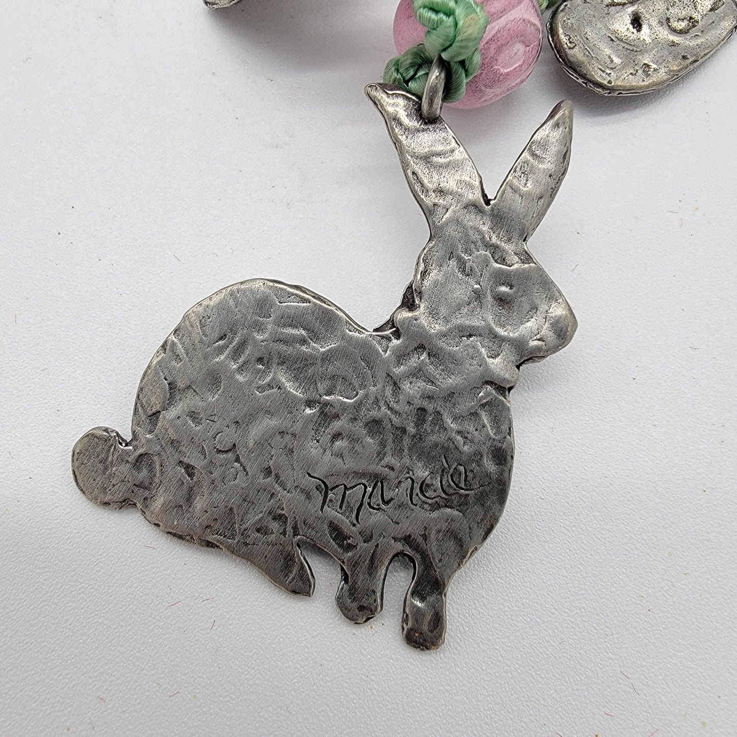 Vintage Marcie Pewter Bunny Rabbits Charm Necklace