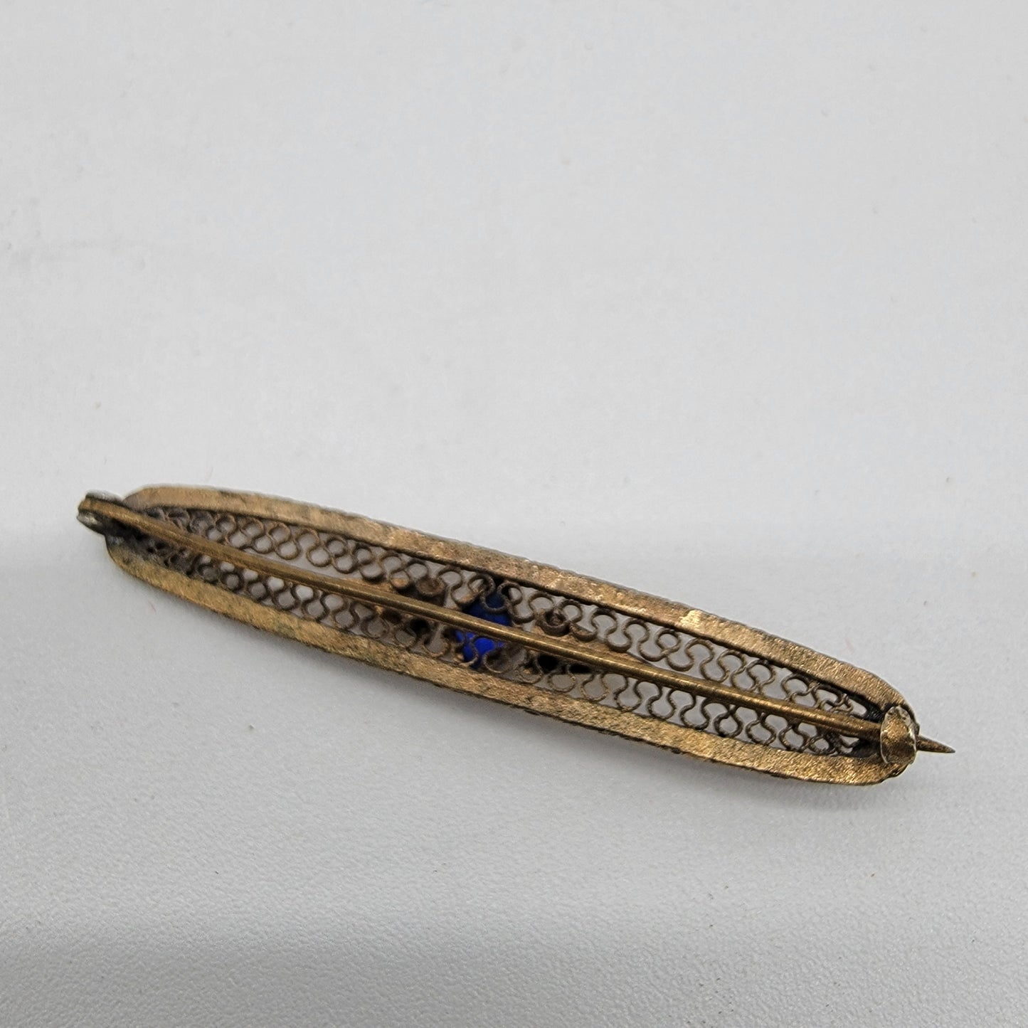 Antique Gold Bar Pin with Simulated Sapphire