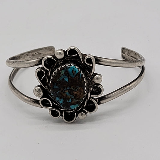 Native American Turquoise Silver Cuff Bracelet