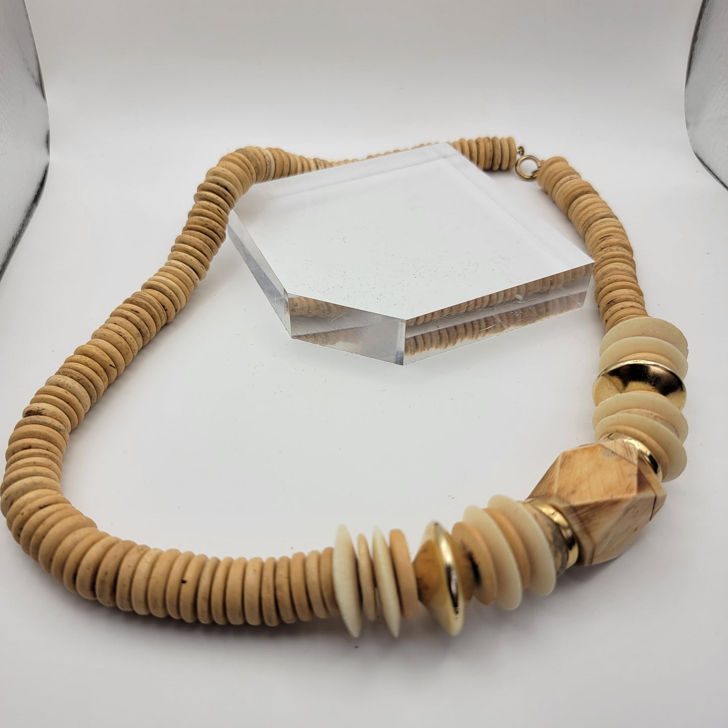 Boho Light Natural Wood Beaded Necklace