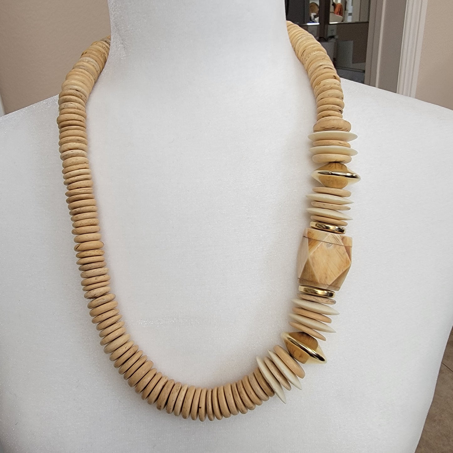 Boho Light Natural Wood Beaded Necklace