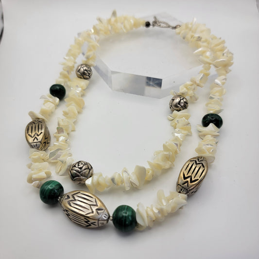 Shell and Silvertone Beaded Necklace