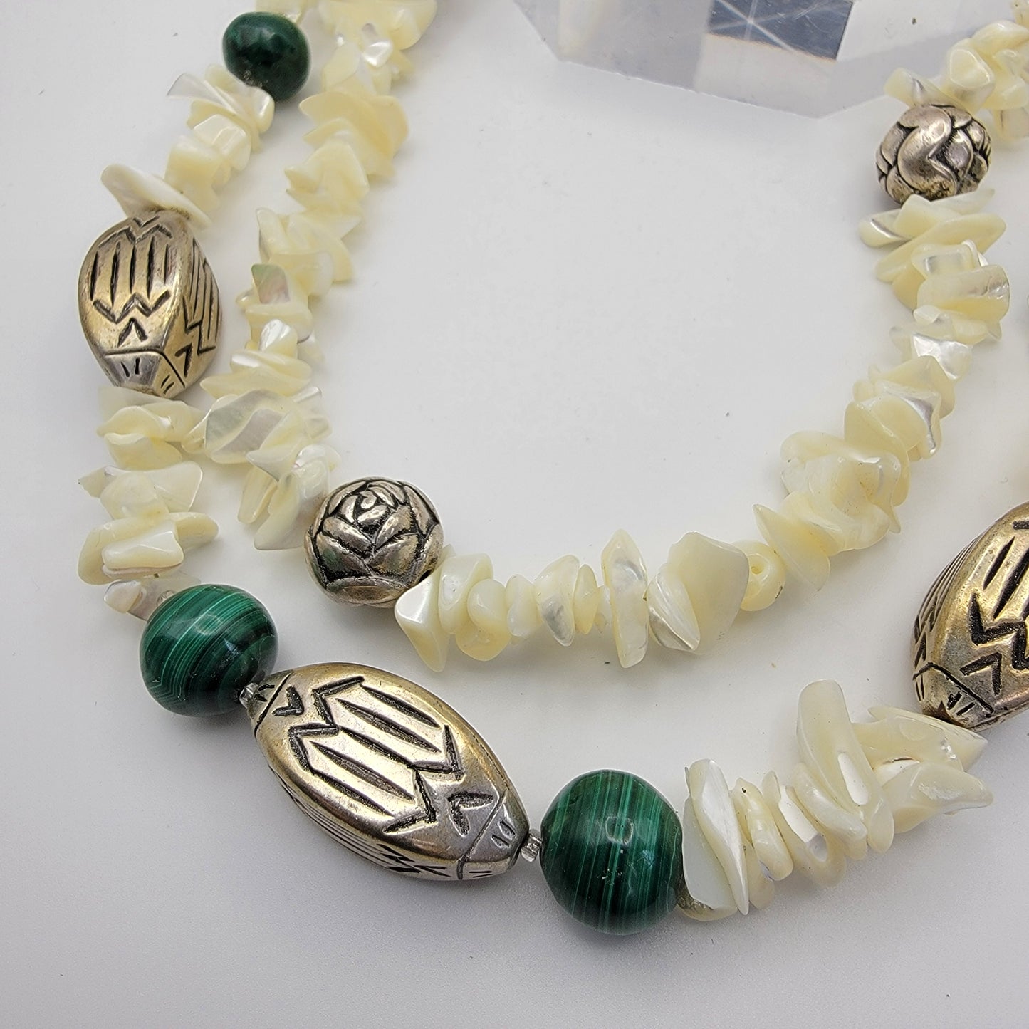 Shell and Silvertone Beaded Necklace