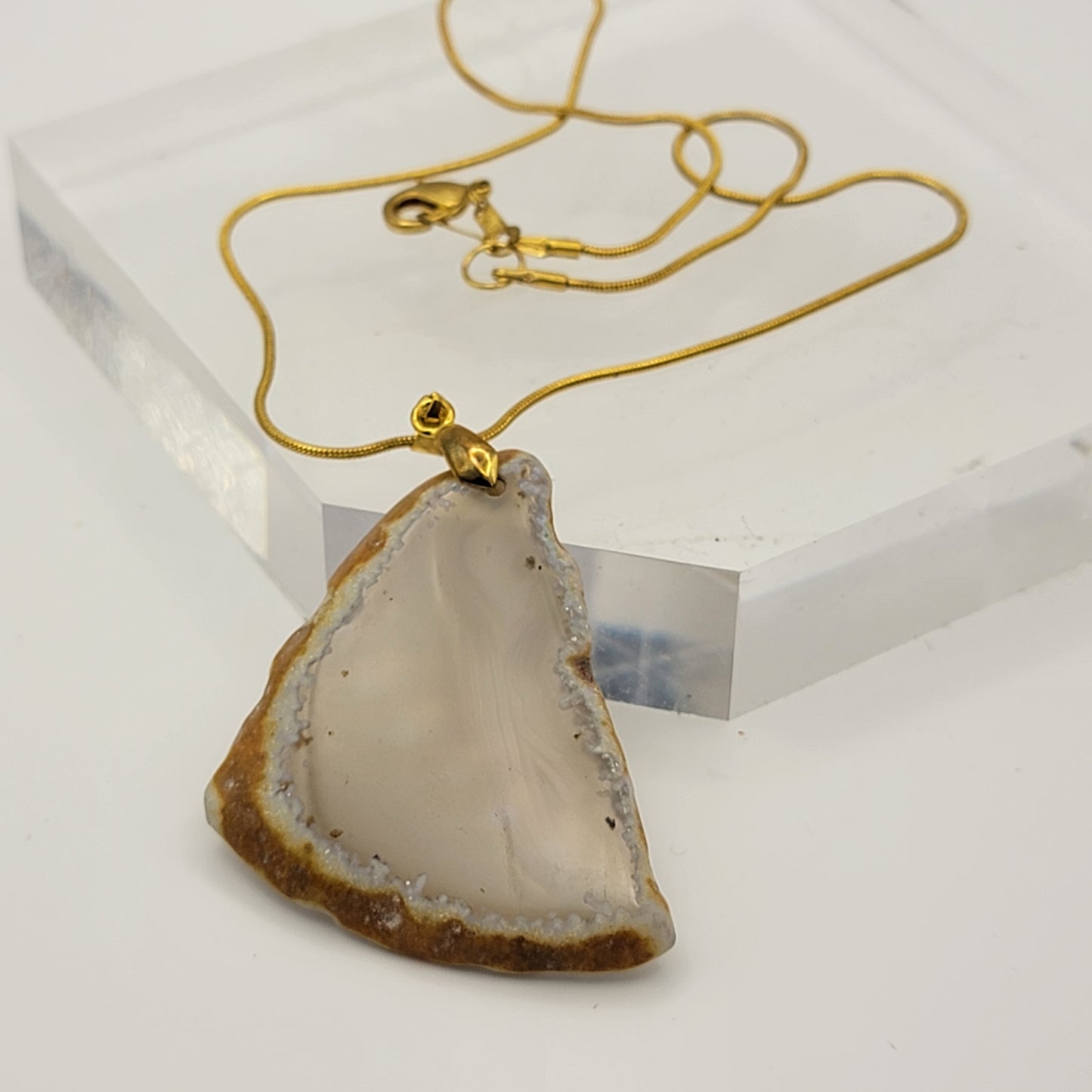 Triangular Agate Slice Pendant Necklace