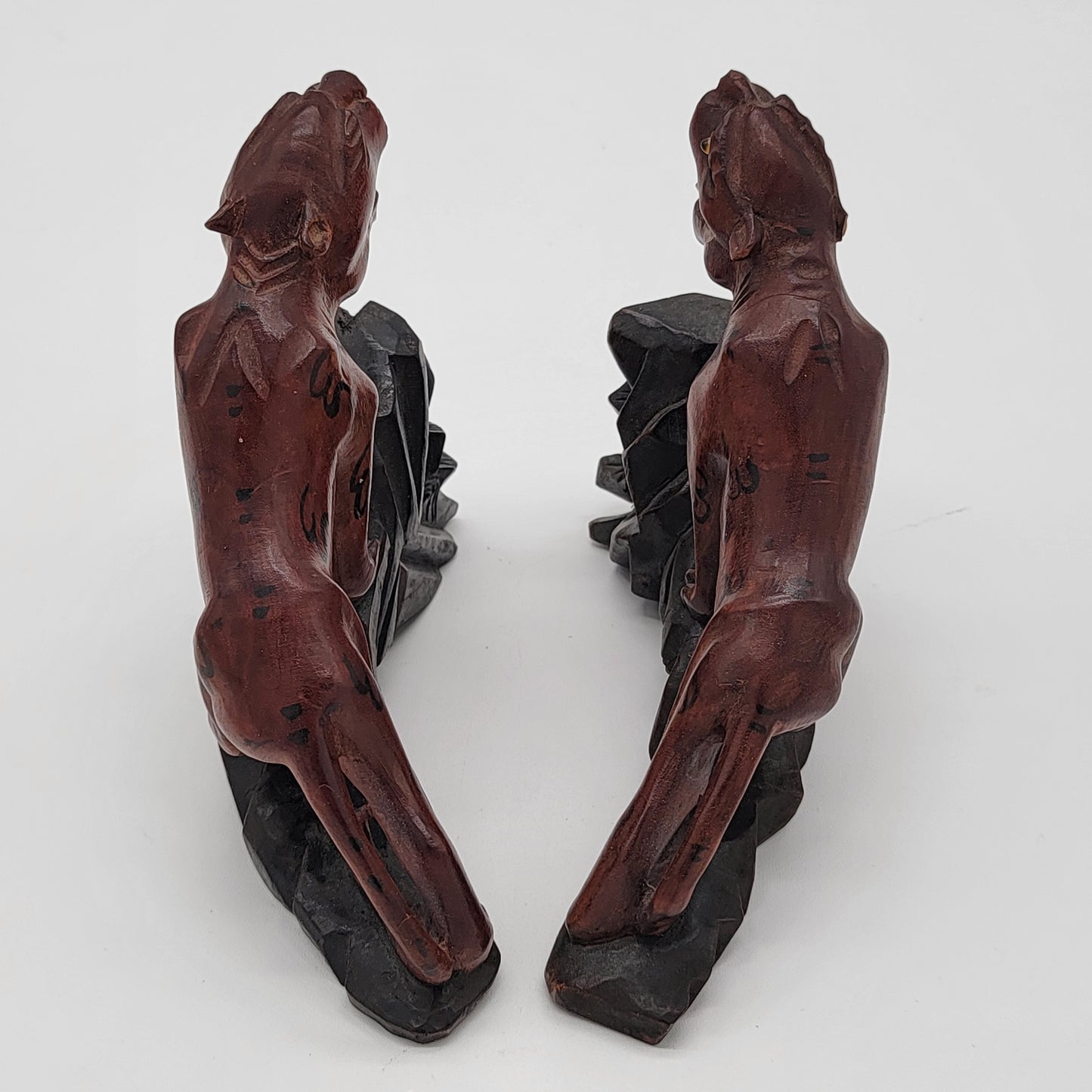 Pair of Antique Hand-Carved Rosewood Tigers with Glass Eyes