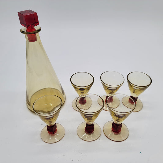 Amberina Decanter Set with Glasses