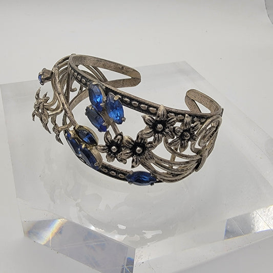 Vintage Blue Rhinestone Cuff Bracelet