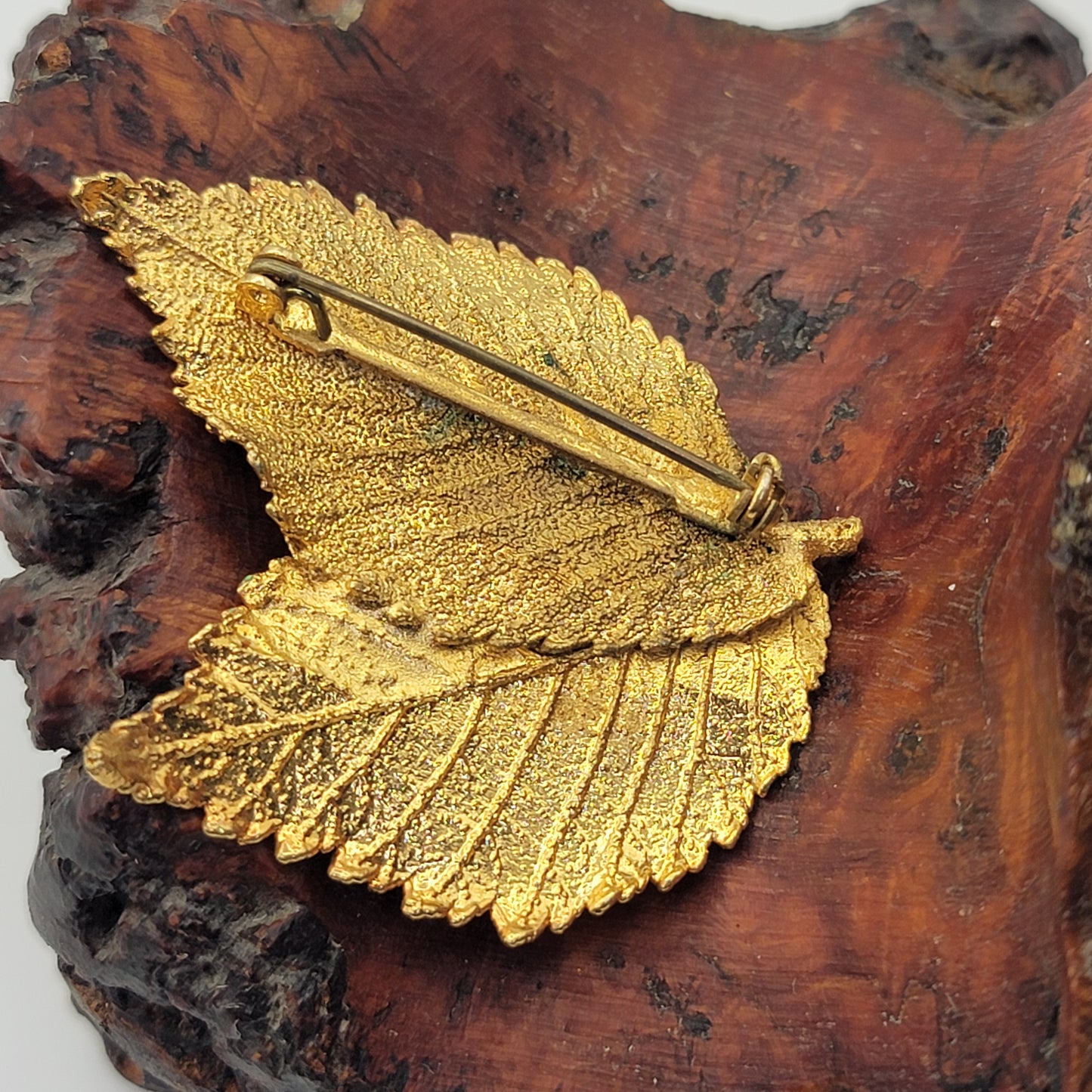 24K Gold Dipped Double Leaf Brooch