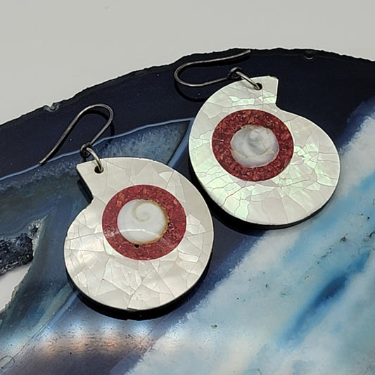 Lacquered Mother of Pearl and Coral Earrings