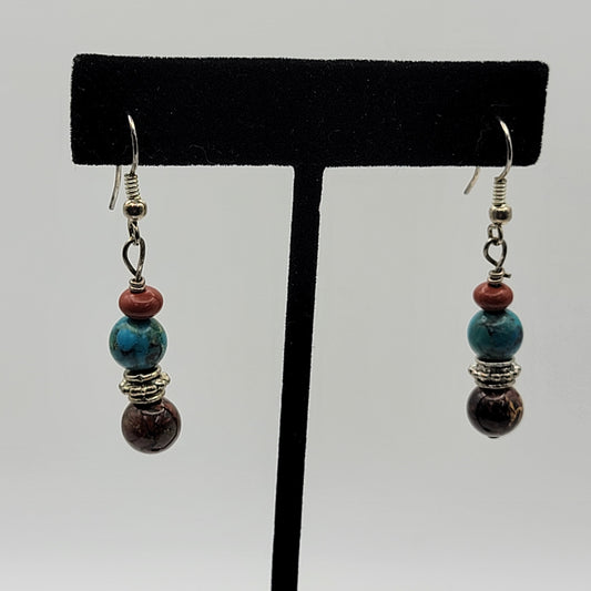 Turquoise and Coral Dangle Earrings