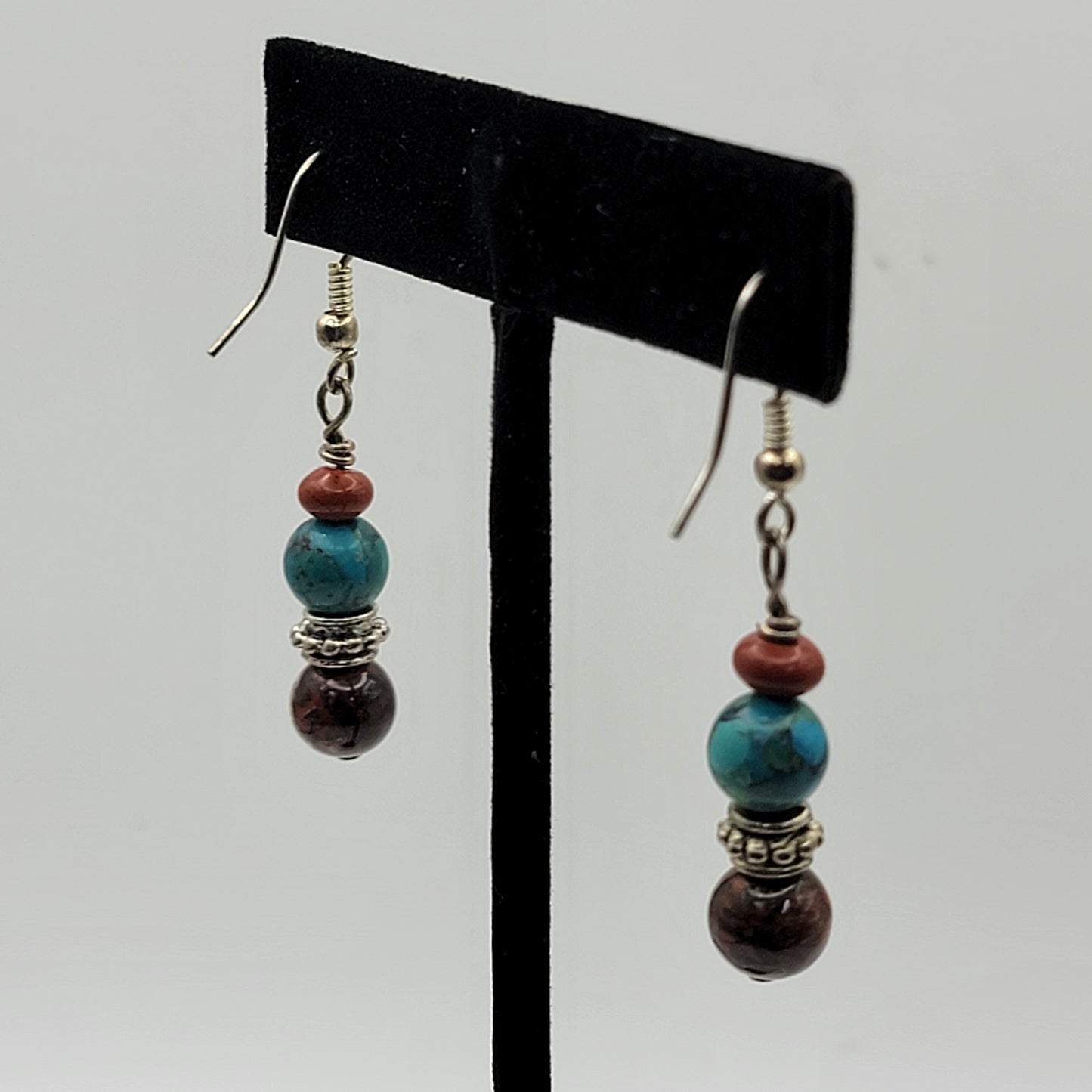 Turquoise and Coral Dangle Earrings