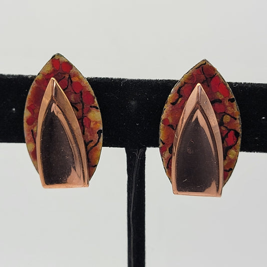 Renoir Matisse Copper Enameled Clip On Earrings