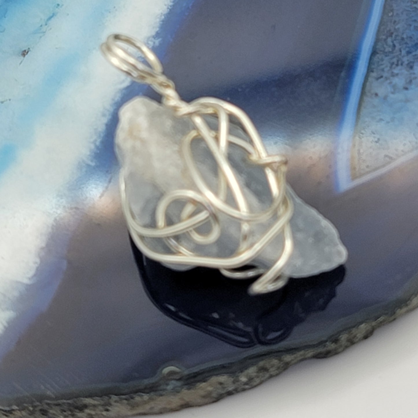 Wrapped Raw Blue Celestite Crystal Pendant