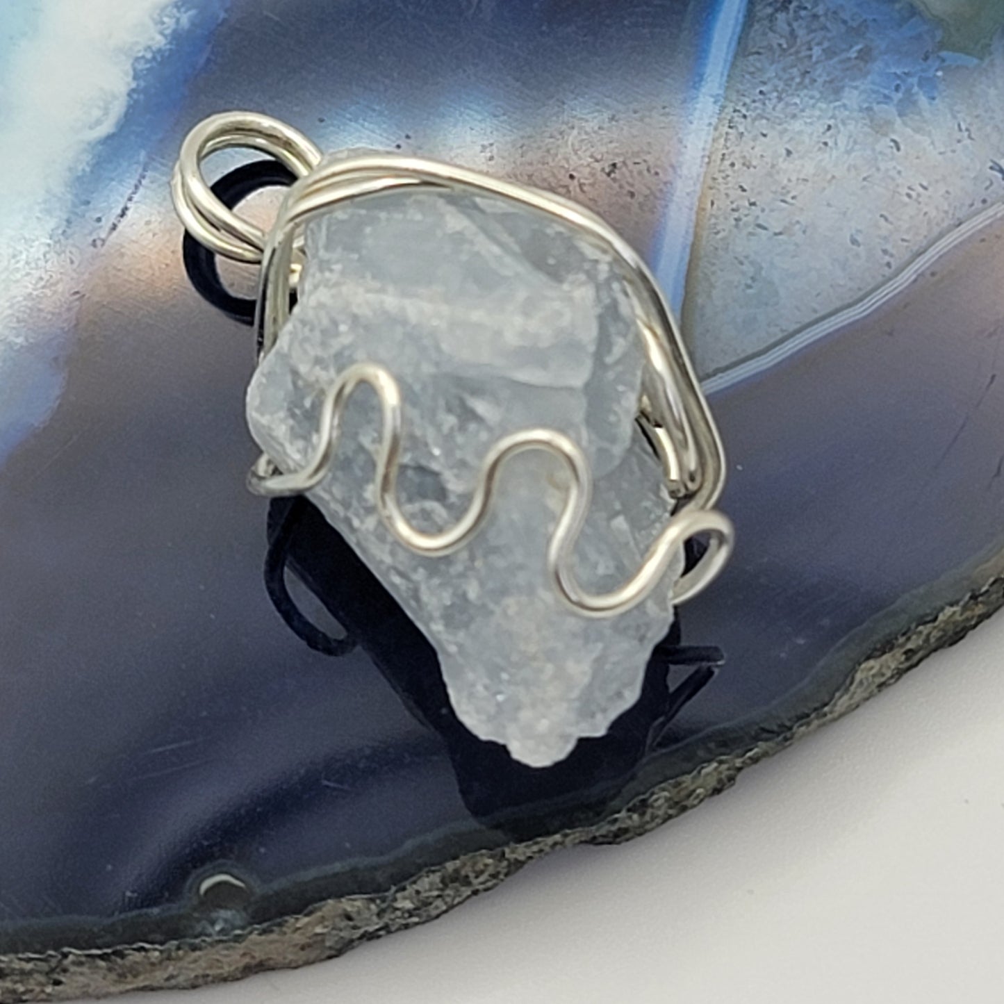 Wrapped Raw Blue Celestite Crystal Pendant